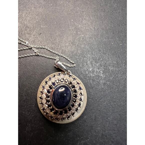 NEW Blue star sapphire and moissanite sterling silver halo pendant necklace - Picture 12 of 14